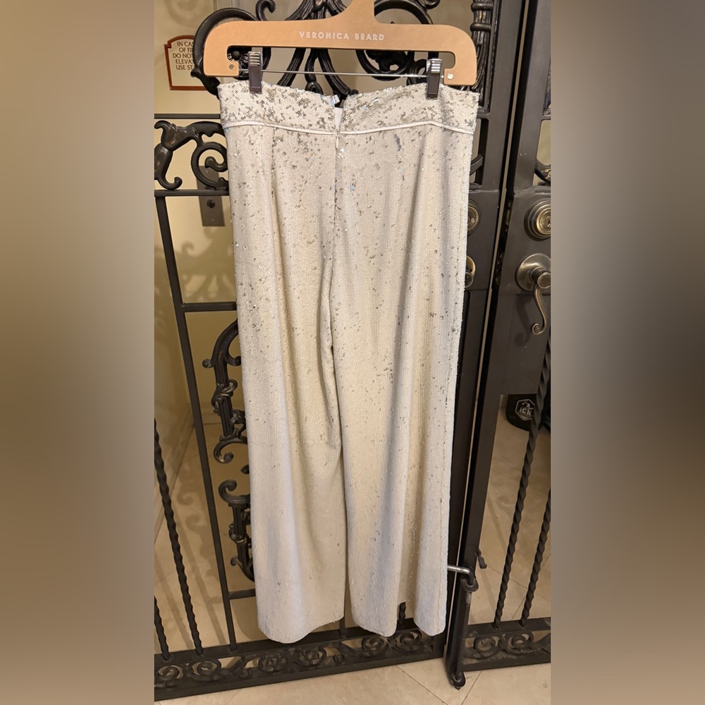 Alexis Cream Sequin Wide-Leg Pants. Size Medium